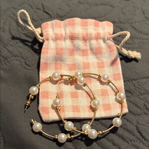 Gold and Pearl Hoop Earrings